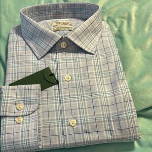 Blue Plaid Dress Shirt with Pointed Collar